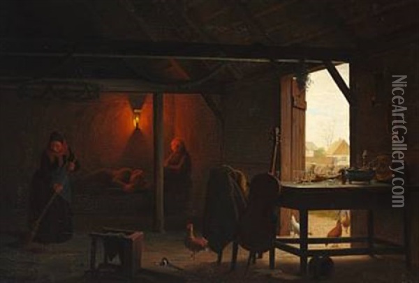 Morgen I En Lade Efter Et Gilde Oil Painting - Johann Julius Exner