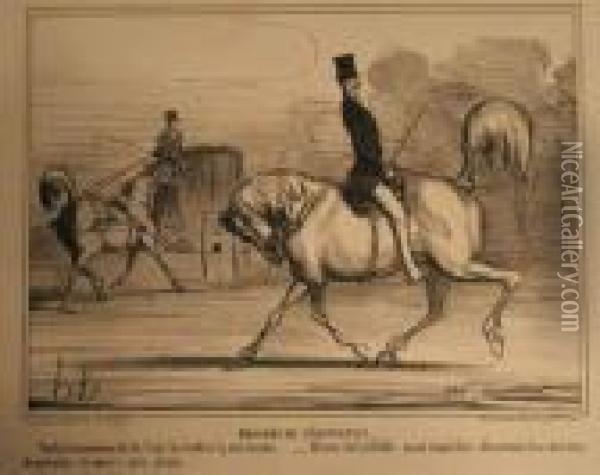 Progres De L'equitation (actualites, Pl. 329). 1856. Oil Painting - Honore Daumier