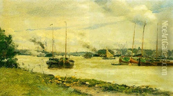 A View Of Rotterdam Oil Painting - Norbert Goeneutte