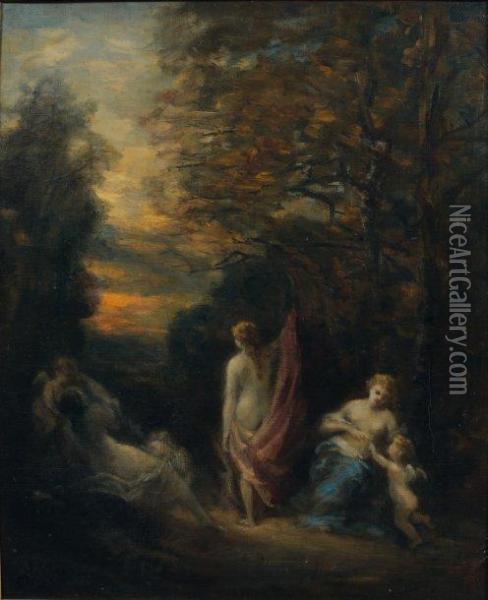 Jeunes Femmes Et Des Amours En Foret Oil Painting - Narcisse-Virgile D Az De La Pena