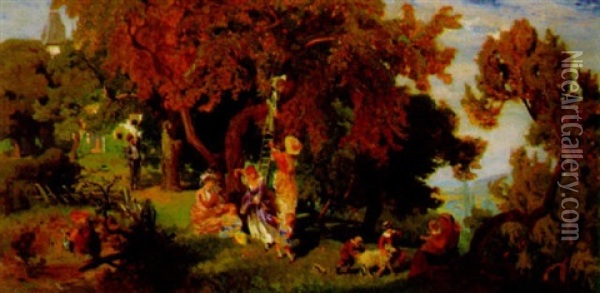 Apfelernte Im Wienerwald, Im Hintergrund Perchtoldsdorf (?) Oil Painting - Anton Hlavacek