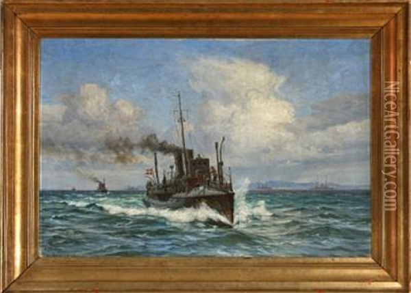Torpedobaaden Ormen For Fuld Fart (marine With Warships) Oil Painting - Vilhelm Karl Ferdinand Arnesen