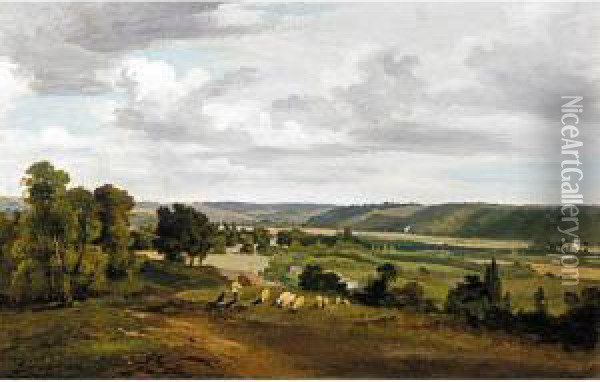 View Of The Thames Valley Between Marlow And Bisham Oil Painting - William Alfred Delamotte