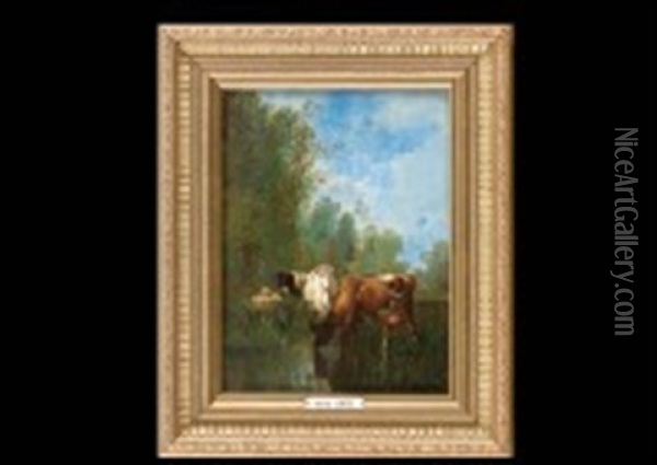 Vaches A La Mare Oil Painting - Antonio Cortes Cordero