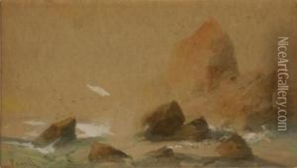 Rocky Coastal Scene Oil Painting - Lucien Whiting Powell