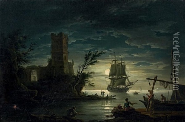 Vue D'un Port Au Crepuscule Oil Painting - Jean d'Arles Henry