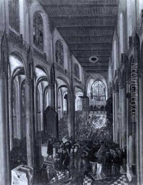 Bildersturm In Der Stadtkirche Von Antwerpen Mit Reicher    Figurenstaffage Oil Painting - Bartholomeus Van Bassen