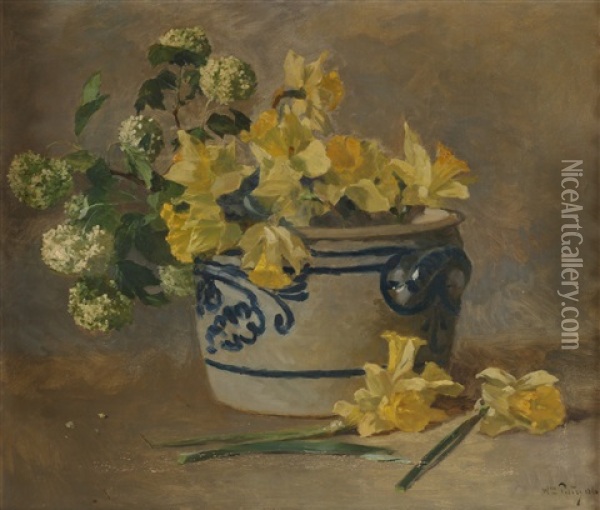 Blomsteroppstilling I Hollandsk Krukke Oil Painting - Wilhelm Otto Peters