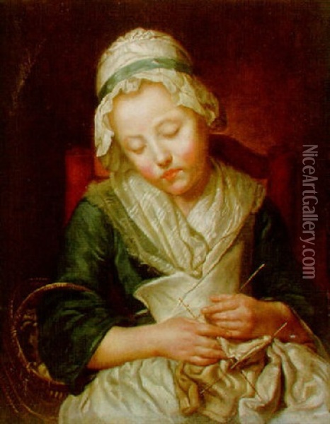 La Petite Dormeuse Oil Painting - Jean Baptiste Greuze
