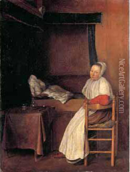 Jeune Femme Dans Un Interieur Hollandais Oil Painting - Esaias Boursse
