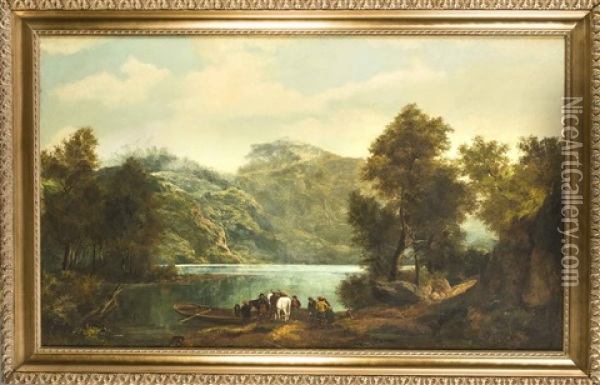 Gruppe Von Jagern Am Ufer Eines Bergsees Oil Painting - Johann Christoph Frisch