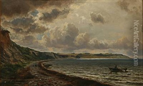 Coastal Scene On A Cloudy Autumn Day Oil Painting - Holger Luebbers