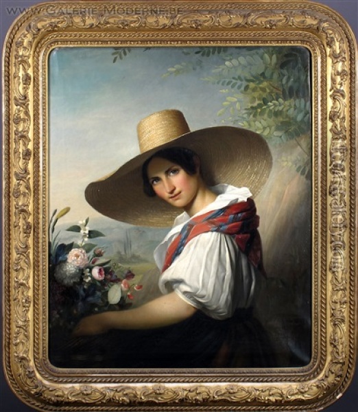 Jeune Femme Au Chapeau De Paille Oil Painting - Marie Adelaide (Adele) Kindt