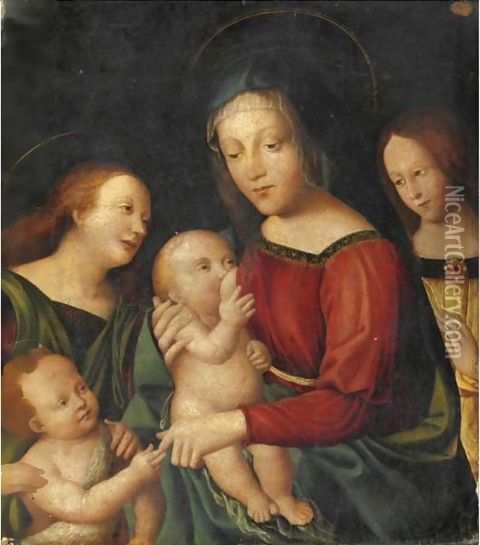 Madonna Con Bambino, San Giovannino E Angeli Oil Painting - Italian Unknown Master