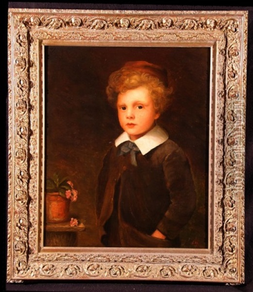 Head And Shoulders Portrait Of A Young Boy, Possibly One Of The Artists Sons Oil Painting - John Charlton