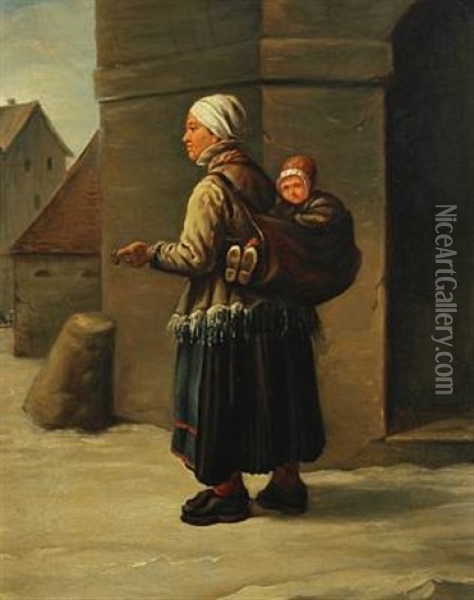 Mother Carrying Her Baby On Her Back Oil Painting - Adolph Ulric Schuetzercrantz