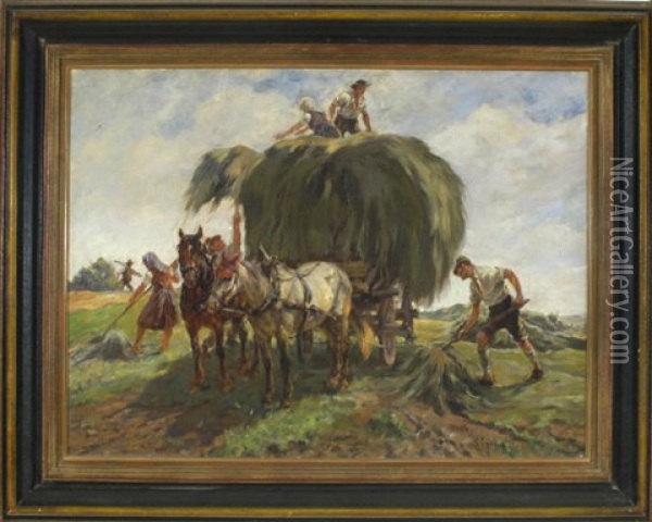Tiroler Bauern Bei Der Heuernte Oil Painting - Paul Peter (Max) Krombach