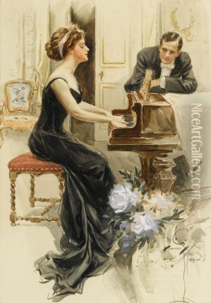 A Lady And Her Suitor Oil Painting - Harrison C. Fisher