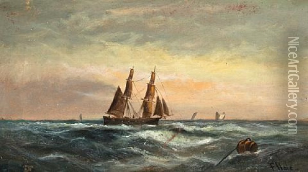 Shipping Along The Coast (+ Another, Similar; Pair) Oil Painting - Frank Gardner Hale