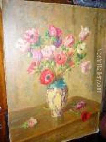 Bouquet D'anemones, 1926 Oil Painting - Albert Charpin