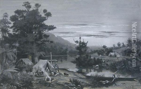 Maori Village Oil Painting - Trevor Lloyd