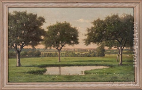 Pond At Sunset Oil Painting - Alfred T. Ordway