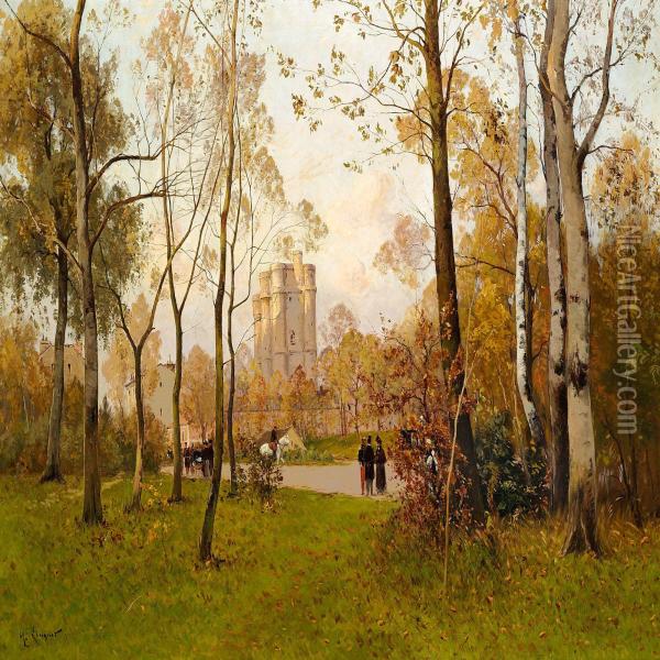 Autumn Day In The Bois De Boulogne Oil Painting - Henri Linguet