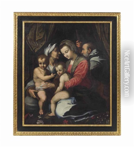 The Holy Family With Saint Elizabeth And The Infant Saint John The Baptist Oil Painting - Andrea Del Sarto