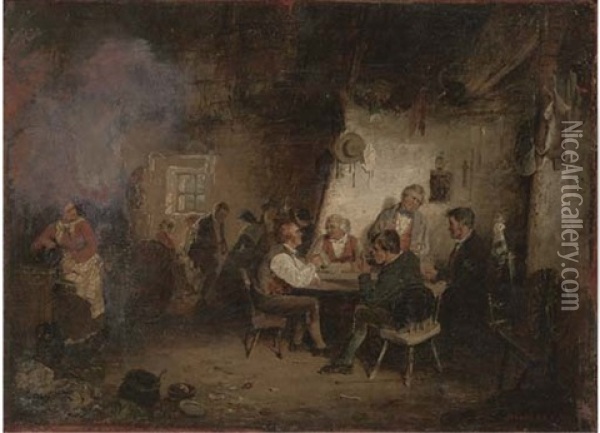 Card Players In A Tavern Oil Painting - Erskine Nicol