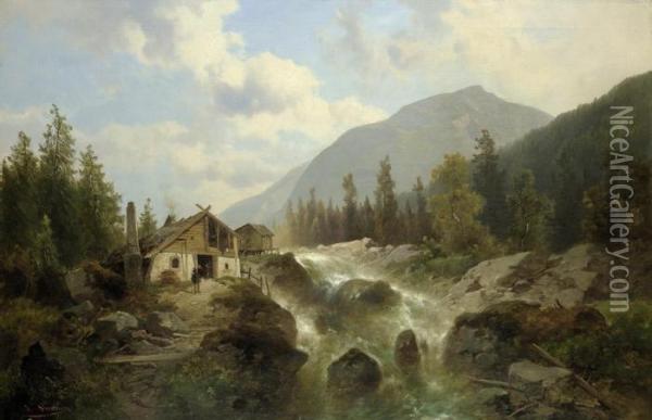 Hammerschmiede Am Wildbach Bei Lermoos In Tirol Oil Painting - Josef Thoma