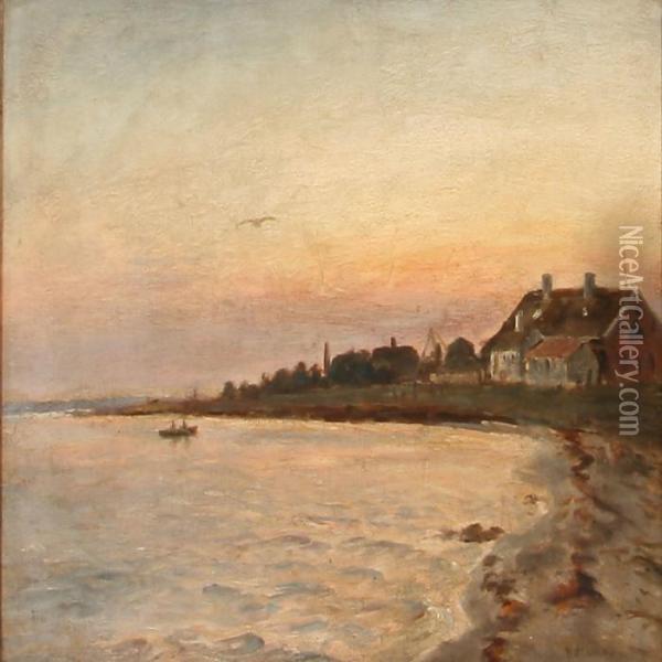 Late Evening At A Coast Oil Painting - Holger Peter Svane Lubbers