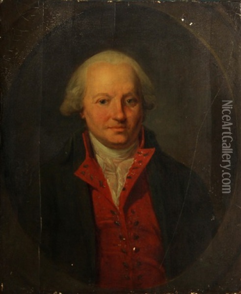 A Portrait Of A Gentleman, Quarter-length, Wearing A Red Waistcoat Oil Painting - Nicolas Antoine Taunay