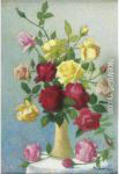 Vase Of Roses Oil Painting - Achille Lauge