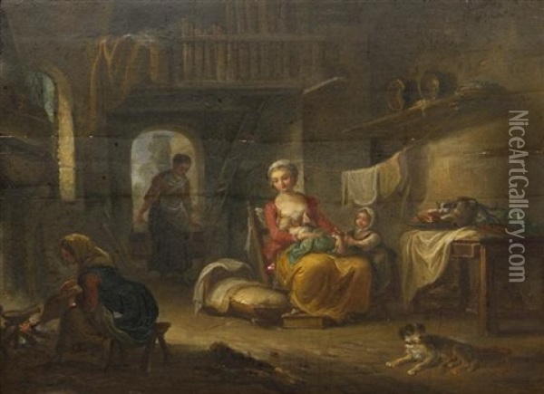 The Occupied Mother Oil Painting - Jean-Baptiste Charpentier the Elder