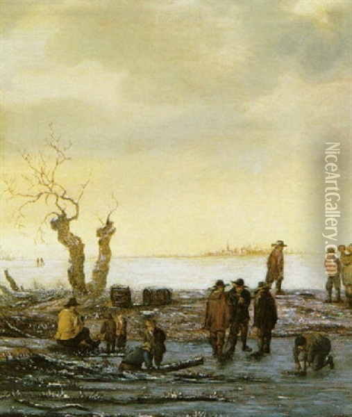 Paysage Aux Patineurs Oil Painting - Willem Gillisz Kool
