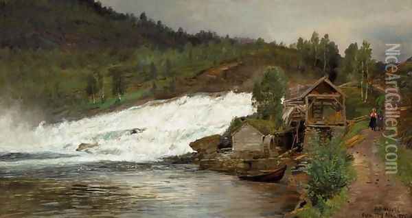 Waterfall at Osen (Foss ved Osen) Oil Painting - Anders Monsen Askevold