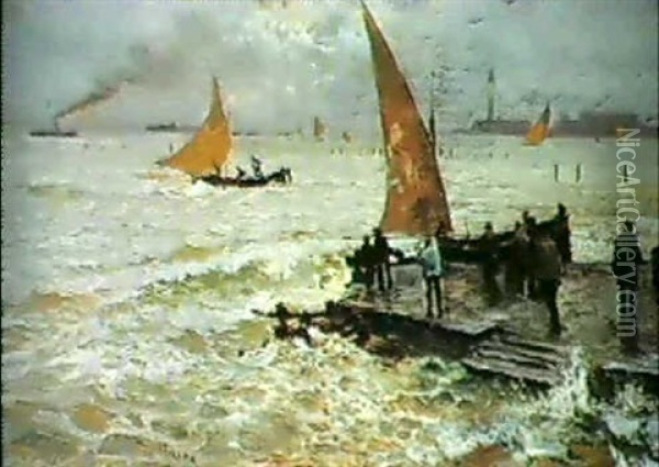 Boats Off The Venetian Lagoon Oil Painting - Attilio Pratella