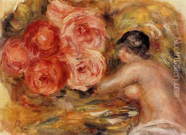 Roses And Study Of Gabrielle Oil Painting - Pierre Auguste Renoir