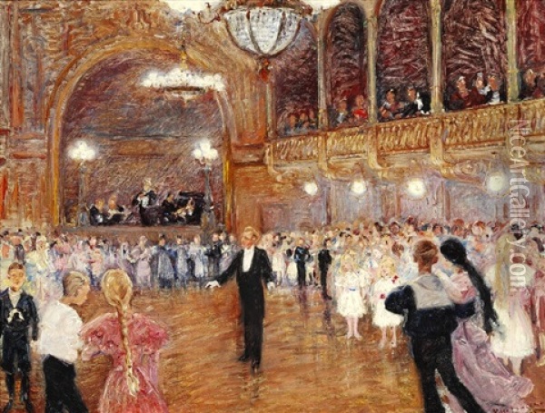 End-of-season Dance Presumably At Odd Fellow Palaeet (the Odd Fellow Mansion) Oil Painting - Olaf Viggo Peter Langer