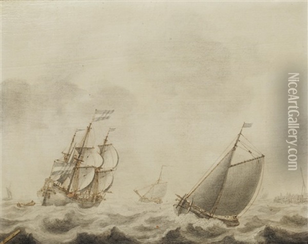 Vessels In A Harbour Entrance Oil Painting - Cornelis Pietersz De Mooy