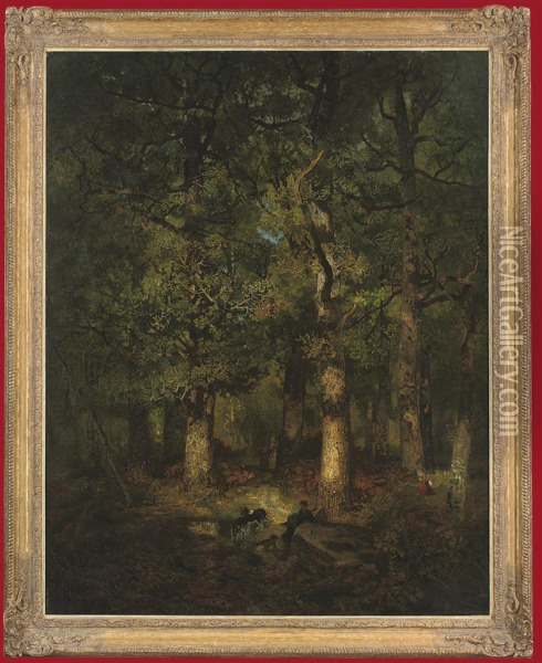 A Huntsman In A Forest Glade Oil Painting - Godefroy de Hagemann
