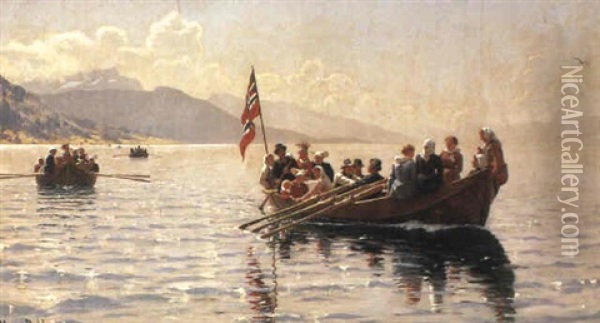 Boating Party On The Fjord Oil Painting - Hans Dahl