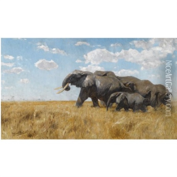 Elefanten Auf Der Wanderung (elephants On The Move) Oil Painting - Wilhelm Friedrich Kuhnert
