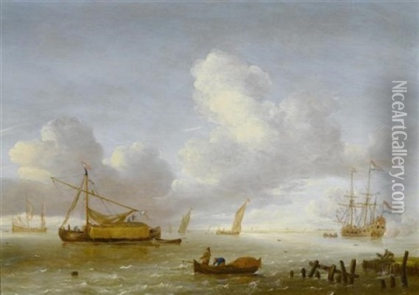 Marinelandschaft Mit Fischern Im Vordergrund Oil Painting - Jeronymus Van Diest