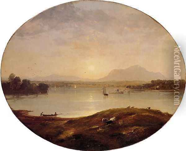 View on the Hudson River Oil Painting - Jasper Francis Cropsey