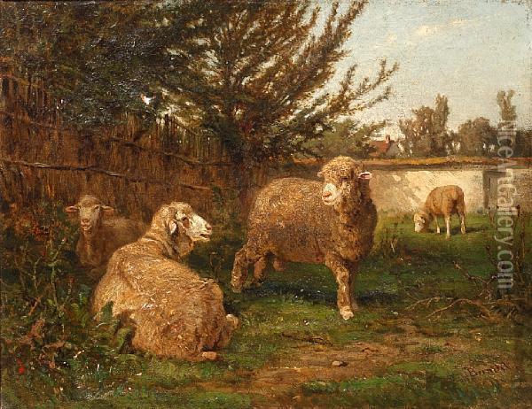 Sheep In A Shady Field Corner Oil Painting - Albert Heinrich Brendel
