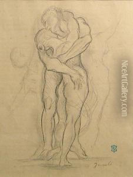 Two Figures In An Embrace Oil Painting - Johann Henry Fuseli