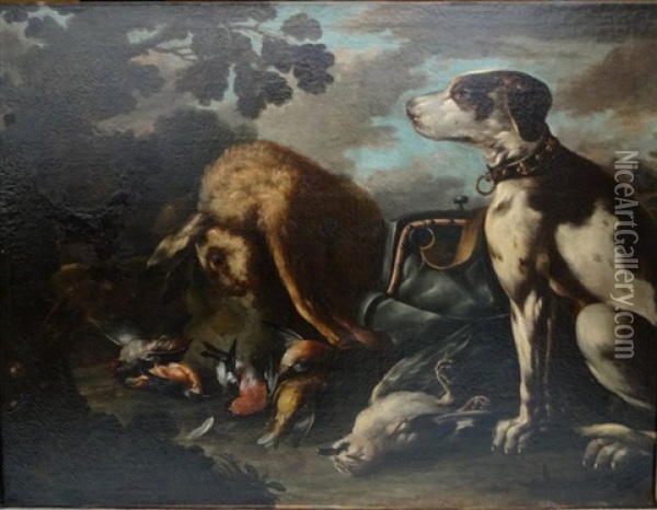 Chien Surveillant Un Gibier (pair) Oil Painting - Giovanni (Crivellino) Crivelli