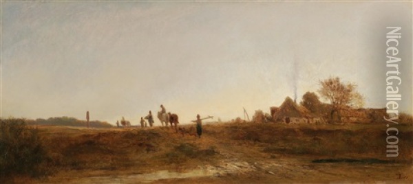 Heimkehr Der Landleute Auf Der Landstrase Nach Prag [homecoming Peasants On The Road To Prague] Oil Painting - Adolf Heinrich Lier