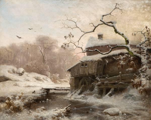 Vinter Ved Liten Elv Oil Painting - Ludwig Munthe